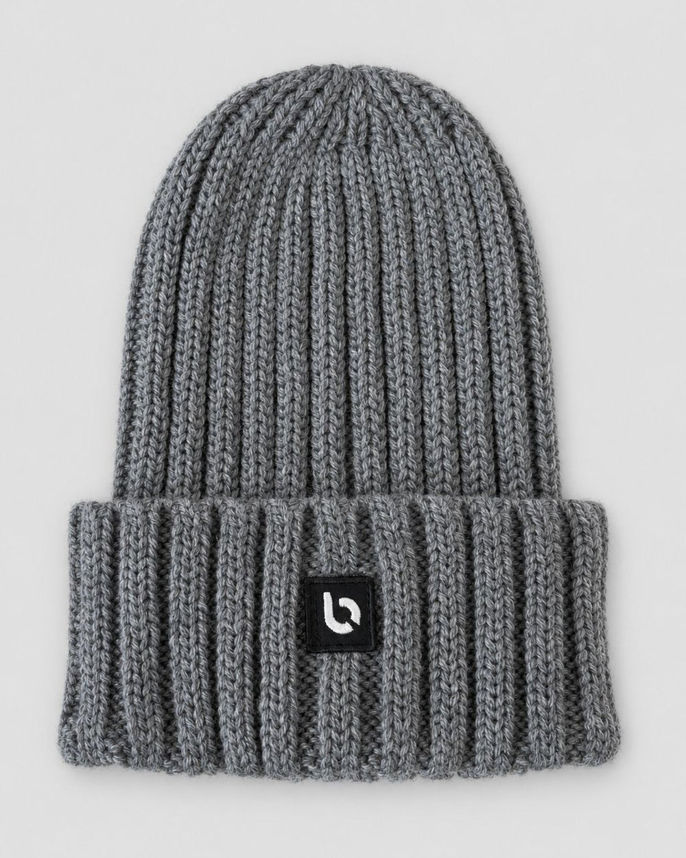 Londinese Beanie, berretto a coste grigio (Grey) con patch Londinese, vista frontale