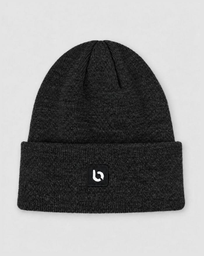 Londinese Beanie, berretto nero (Black) con patch Londinese, vista frontale