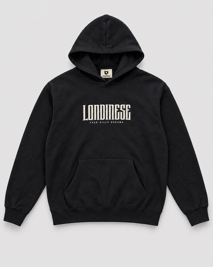 Londinese Block 9, felpa con cappuccio nera (Black) con logo in rilievo sul petto, vista frontale
