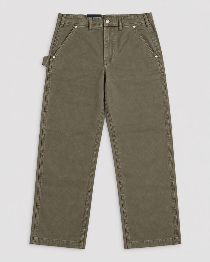 Londinese Carpenters, pantalone carpenter verde militare (Army) con tasche porta-attrezzi, vista frontale
