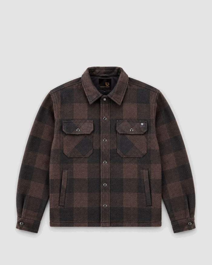 Londinese Dawson, giacca camicia nera e marrone (Black/Brown) con tartan imbottito, vista frontale