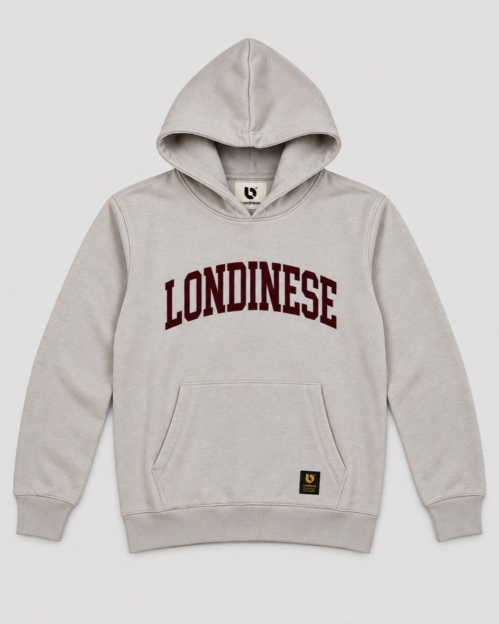 Londinese Dogtown, felpa con cappuccio avena (Oat) con grafica collegiate, vista frontale