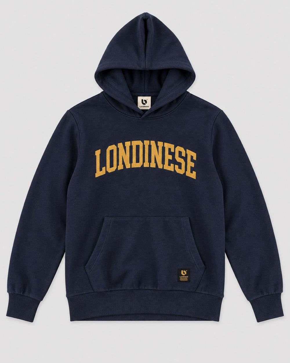Londinese Dogtown, felpa con cappuccio blu navy (Navy) con grafica collegiate, vista frontale