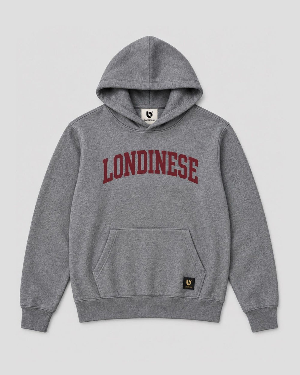 Londinese Dogtown, felpa con cappuccio grigia (Ash) con grafica collegiate, vista frontale