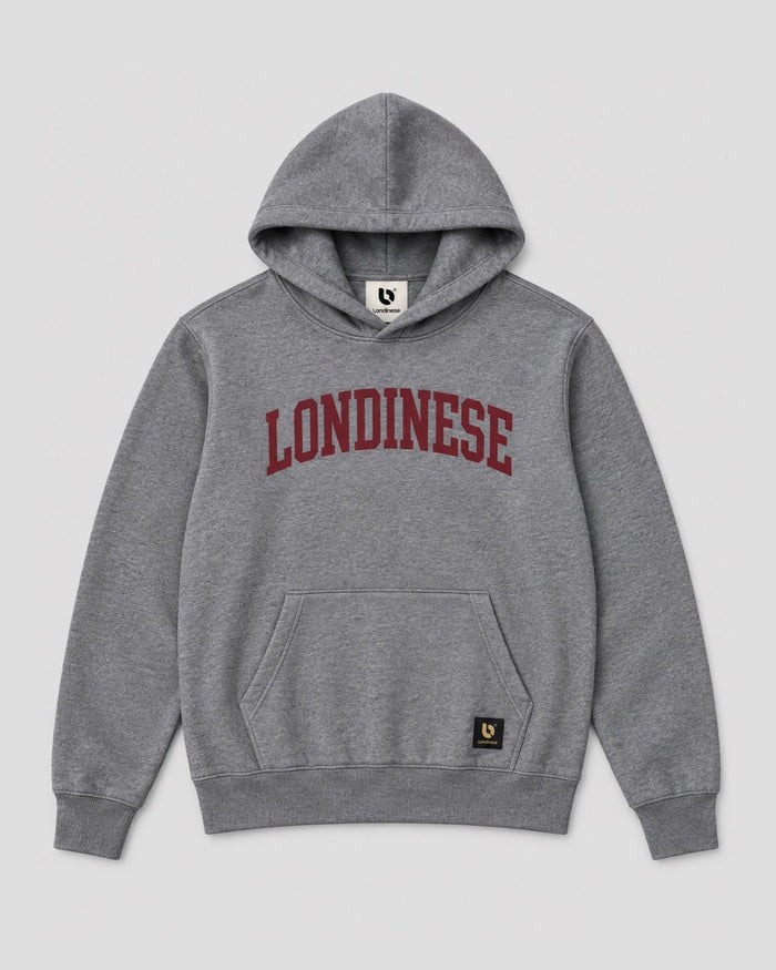 Londinese Dogtown, felpa con cappuccio grigia (Ash) con grafica collegiate, vista frontale