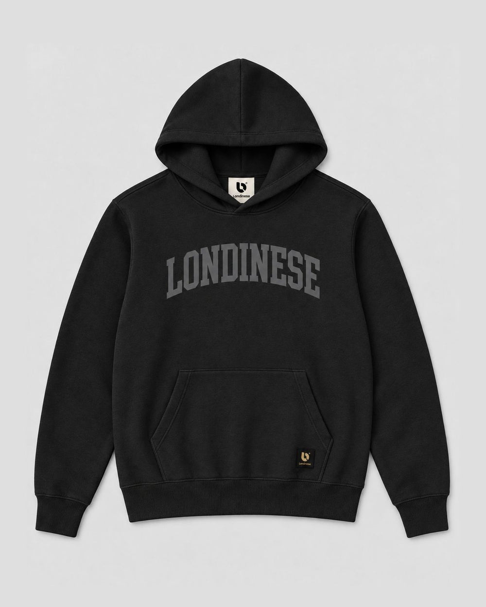 Londinese Dogtown, felpa con cappuccio nera (Black) con grafica collegiate, vista frontale