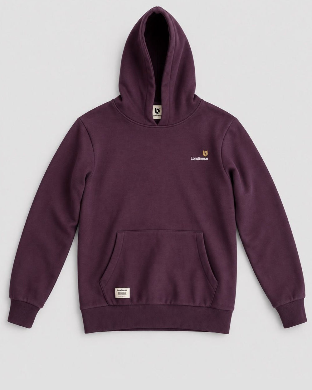 Londinese Falcon, felpa con cappuccio prugna (Plum) della linea Icons con logo sul petto, vista frontale