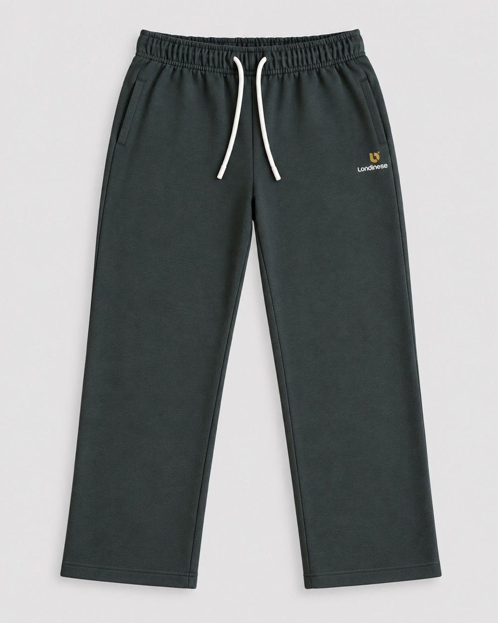 Londinese Falcon Pant, pantalone in felpa verde scuro (Hunter) della linea Icons con logo Londinese, vista frontale