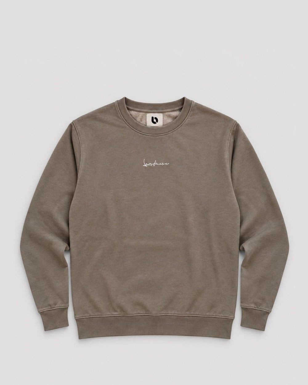 Londinese Futura Crew, felpa girocollo grigio pietra (Stone Dust) con ricamo sul petto e lavaggio acid wash, vista frontale