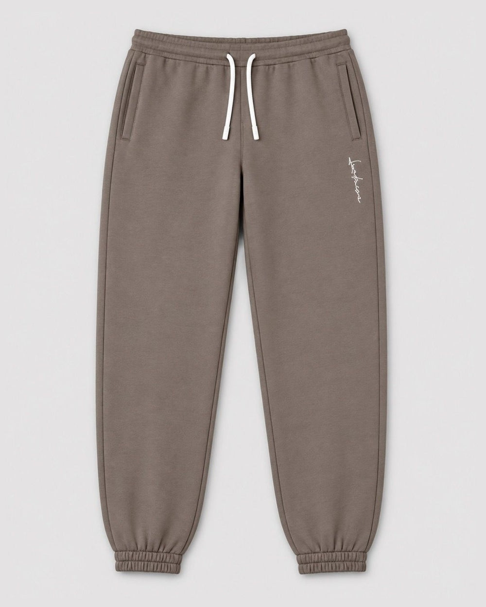 Londinese Futura Pant, pantalone in felpa grigio pietra (Stone Dust) con ricamo sulla gamba e lavaggio acid wash, vista frontale