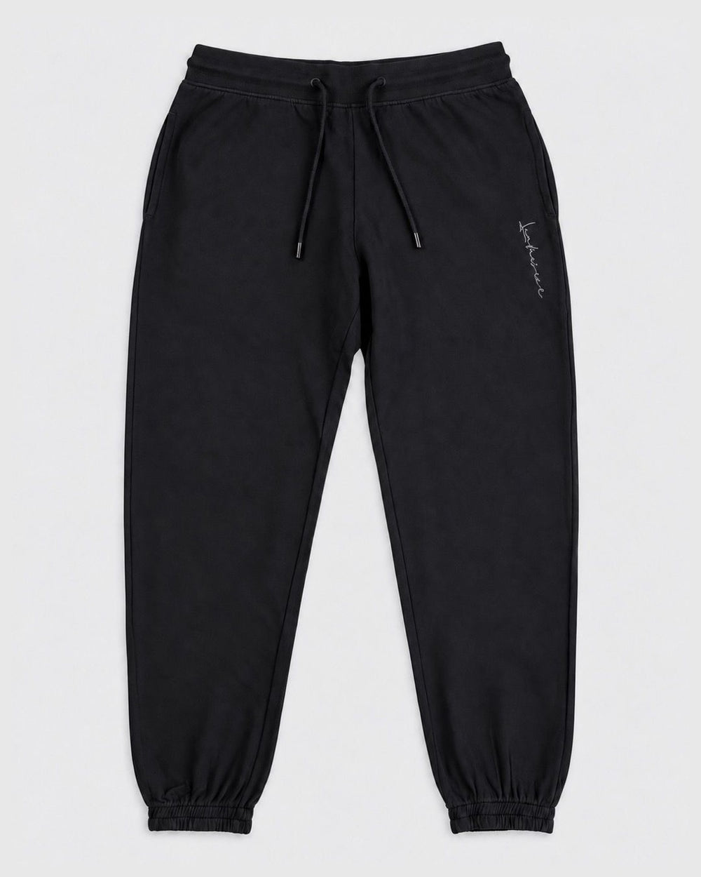 Londinese Futura Pant, pantalone in felpa nero (Black Dusty) con ricamo sulla gamba e lavaggio acid wash, vista frontale