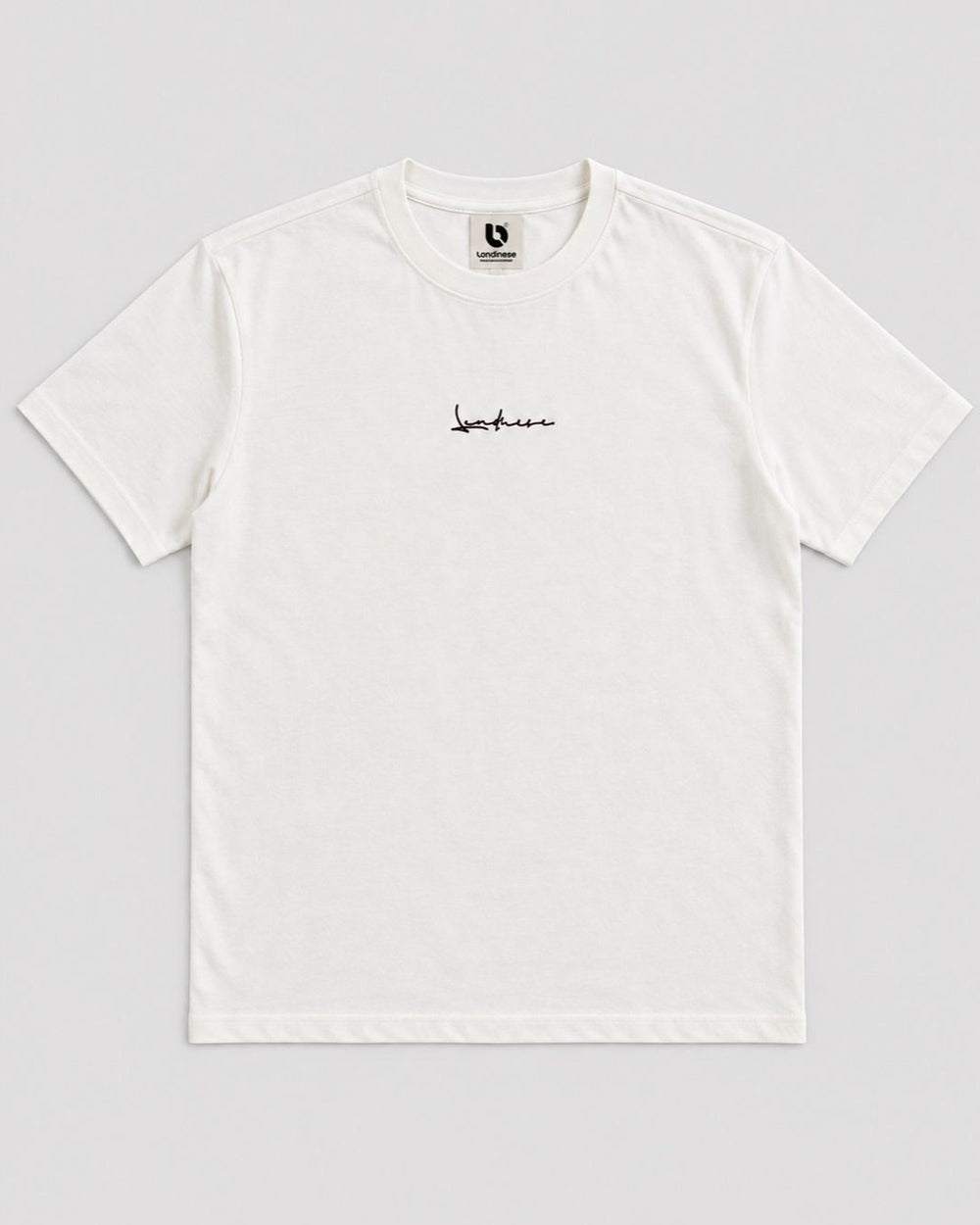 Londinese Futura Tee, t-shirt avorio (Ivory) con scritta Londinese ricamata sul petto, vista frontale