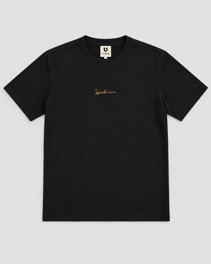 Londinese Futura Tee, t-shirt nera (Black) con scritta Londinese ricamata sul petto, vista frontale
