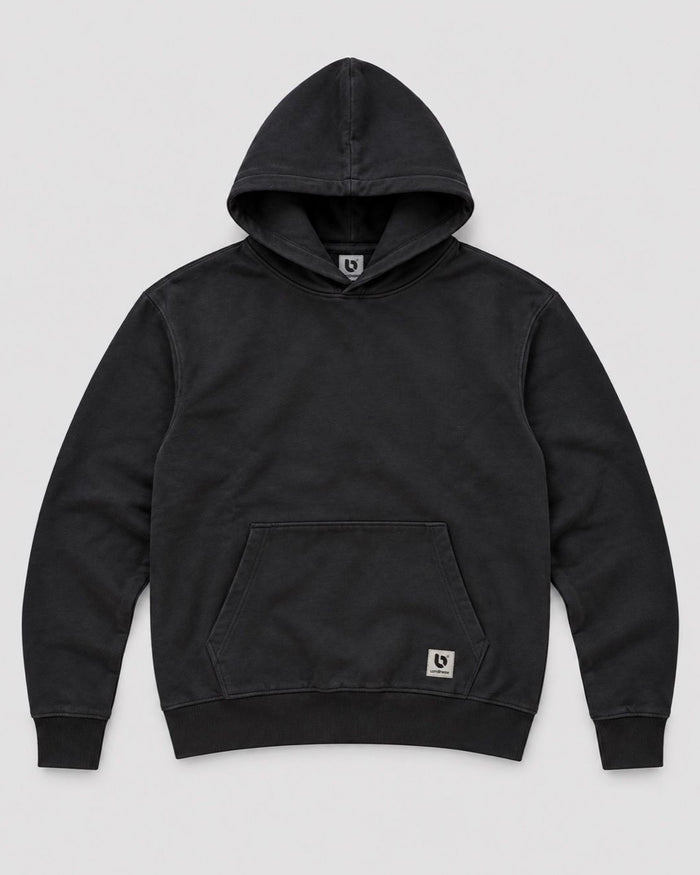 Londinese Invincible, felpa con cappuccio nera (Black Dusty) con tasca a marsupio e lavaggio acid wash, vista frontale