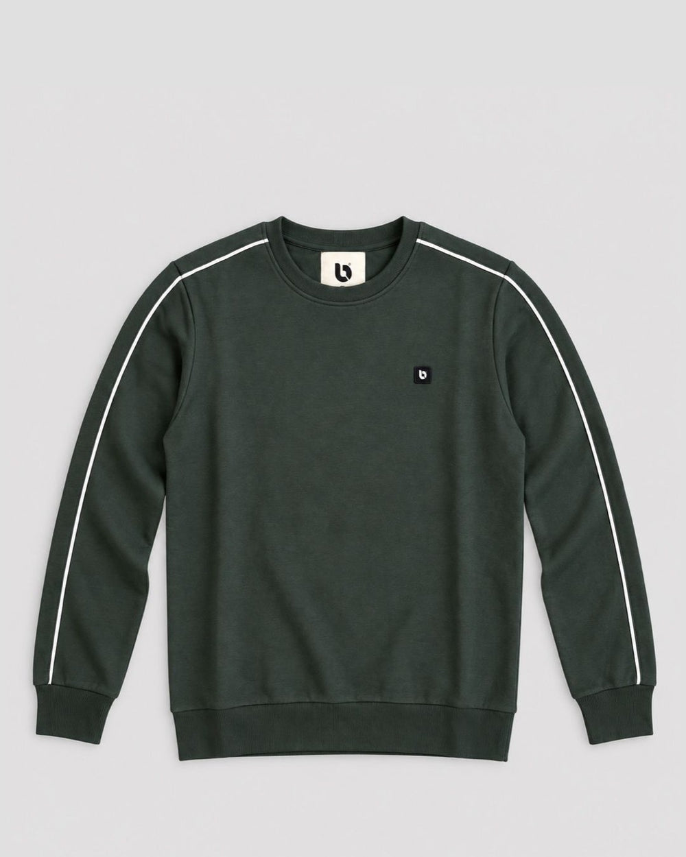 Londinese Marshall Crew, felpa girocollo verde scuro (Hunter) con piping bianco sulle maniche, vista frontale