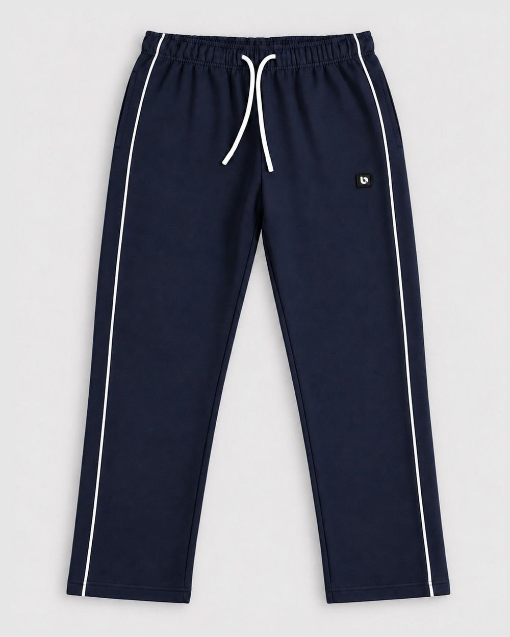 Londinese Marshall Pant, pantalone in felpa blu navy (Navy) con piping bianco sulle gambe, vista frontale