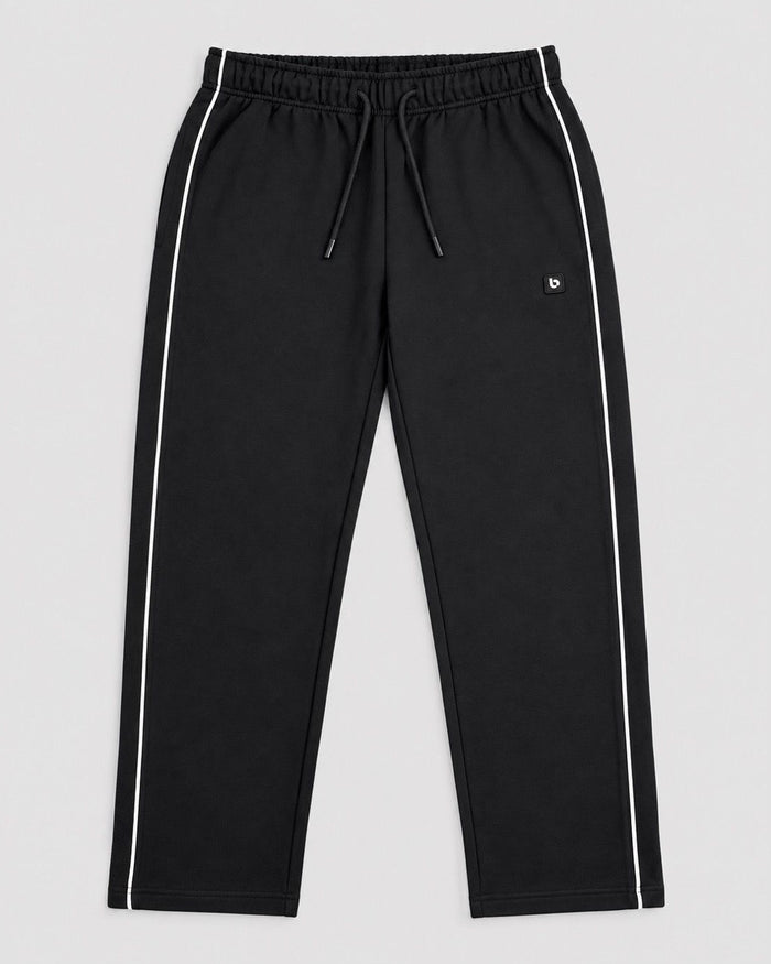 Londinese Marshall Pant, pantalone in felpa nero (Black) con piping bianco sulle gambe, vista frontale