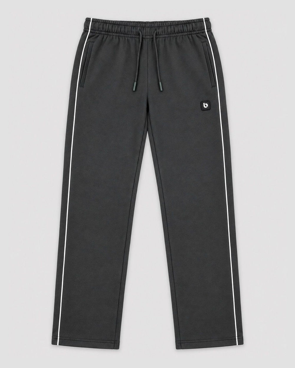 Londinese Marshall Pant, pantalone in felpa verde scuro (Hunter) con piping bianco sulle gambe, vista frontale