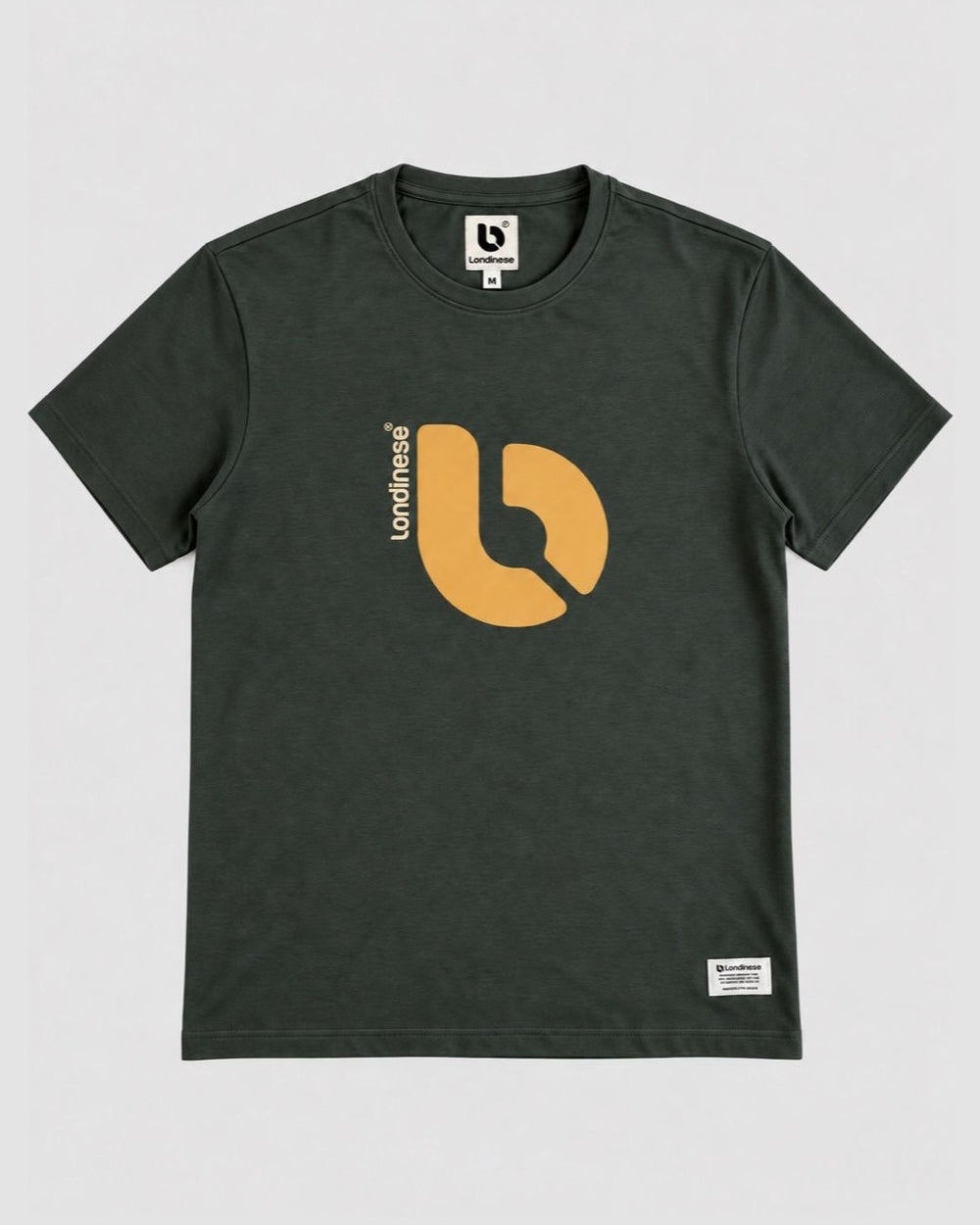 Londinese Origin, t-shirt verde scuro (Hunter) con logo in camouflage, vista frontale