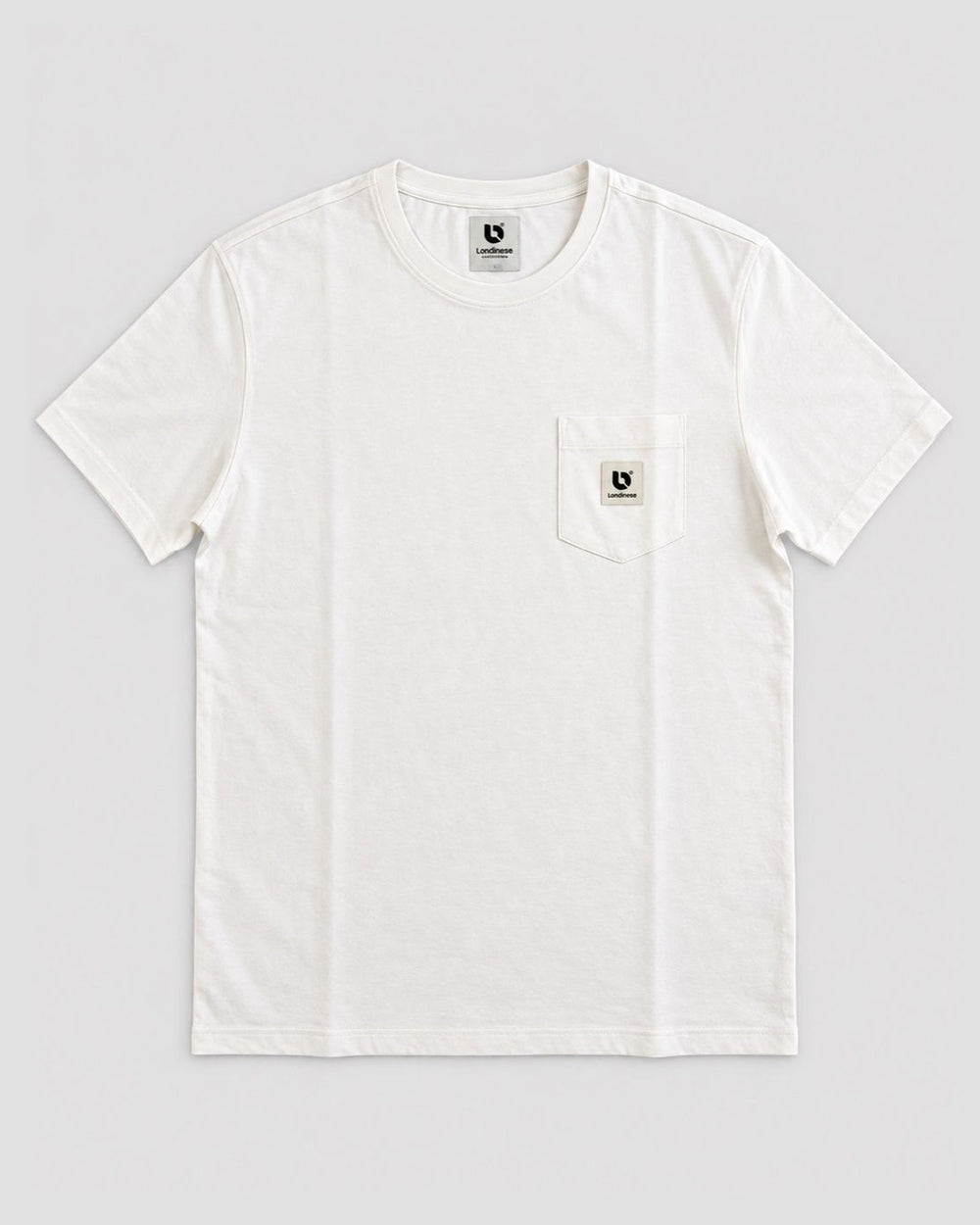 Londinese Pocket Tee, t-shirt con taschino avorio (Ivory) con etichetta sul taschino, vista frontale