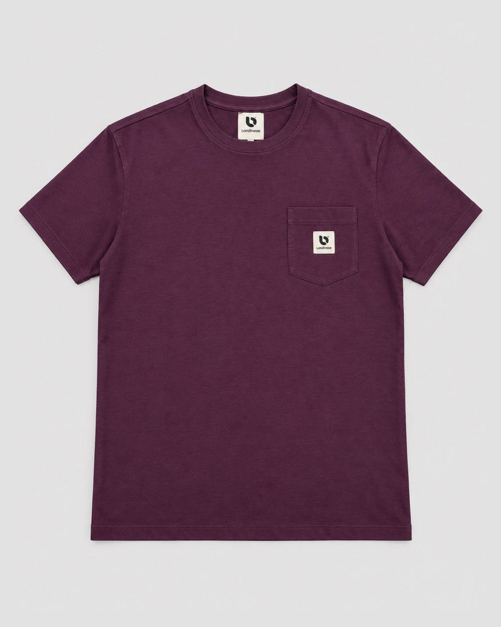 Londinese Pocket Tee, t-shirt con taschino prugna (Plum) con etichetta sul taschino, vista frontale