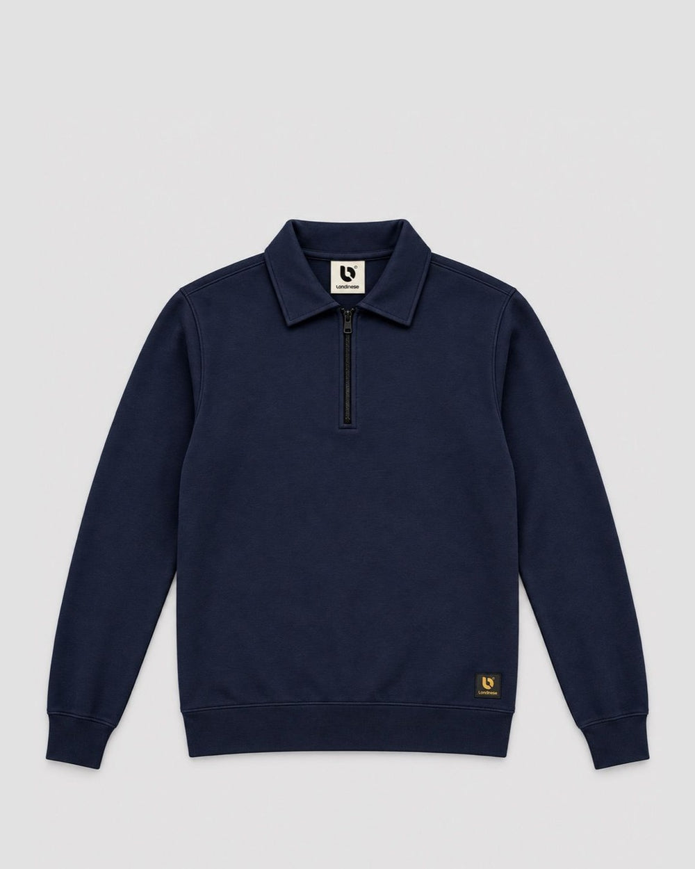 Londinese Quarter Zip, felpa mezza zip blu navy (Navy) con colletto con zip, vista frontale