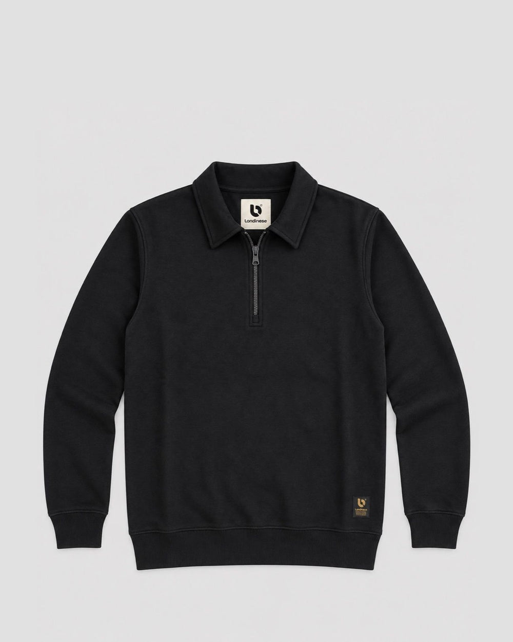 Londinese Quarter Zip, felpa mezza zip nera (Black) con colletto con zip, vista frontale