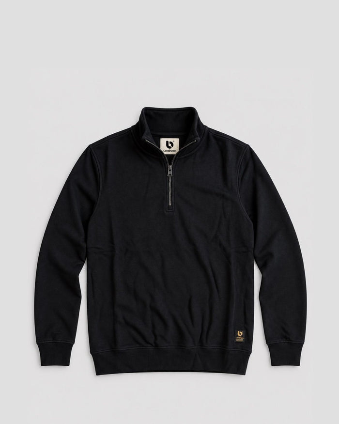 Londinese Shady, felpa mezza zip nera (Black) con collo alto con cerniera, vista frontale