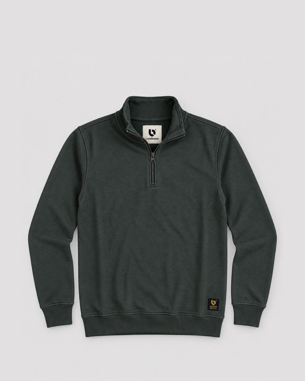 Londinese Shady, felpa mezza zip verde scuro (Hunter) con collo alto con cerniera, vista frontale
