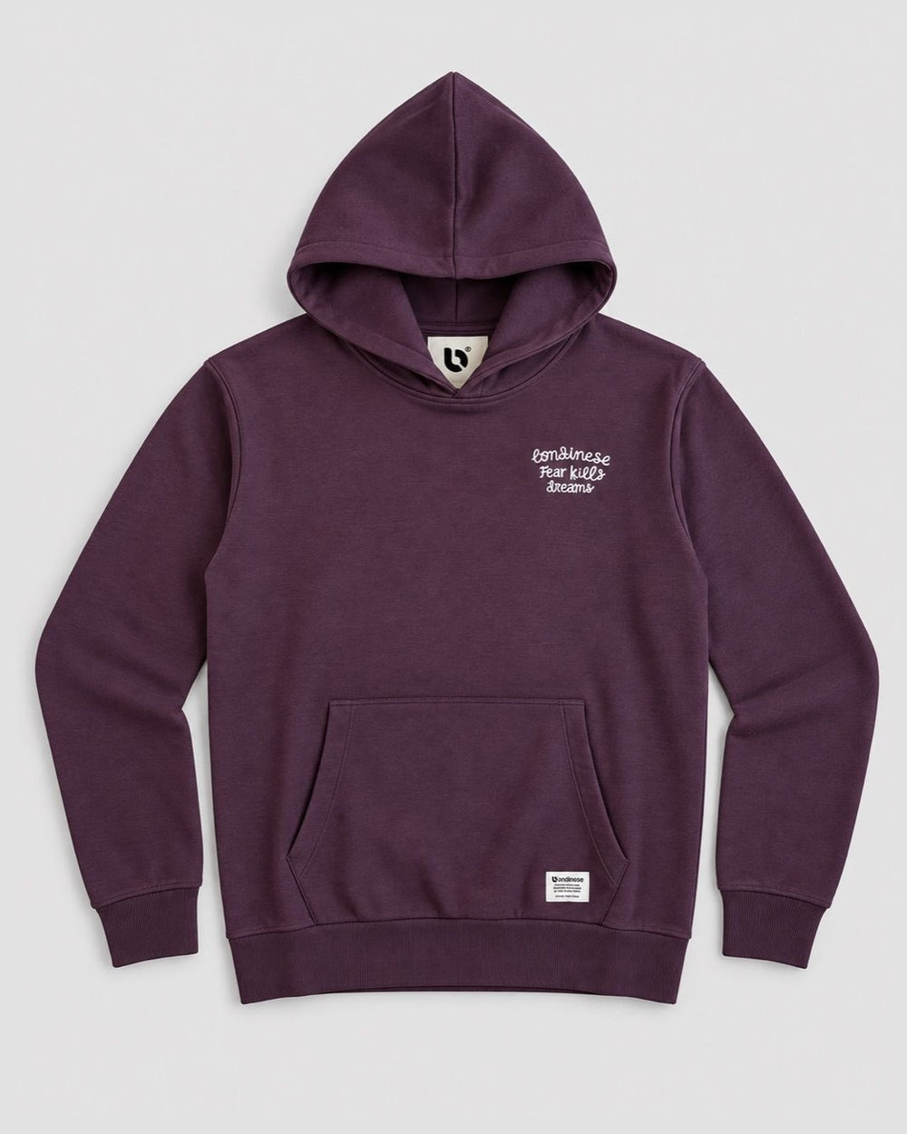 Londinese Specter, felpa con cappuccio prugna (Plum) con ricamo sul petto e sulla schiena, vista frontale