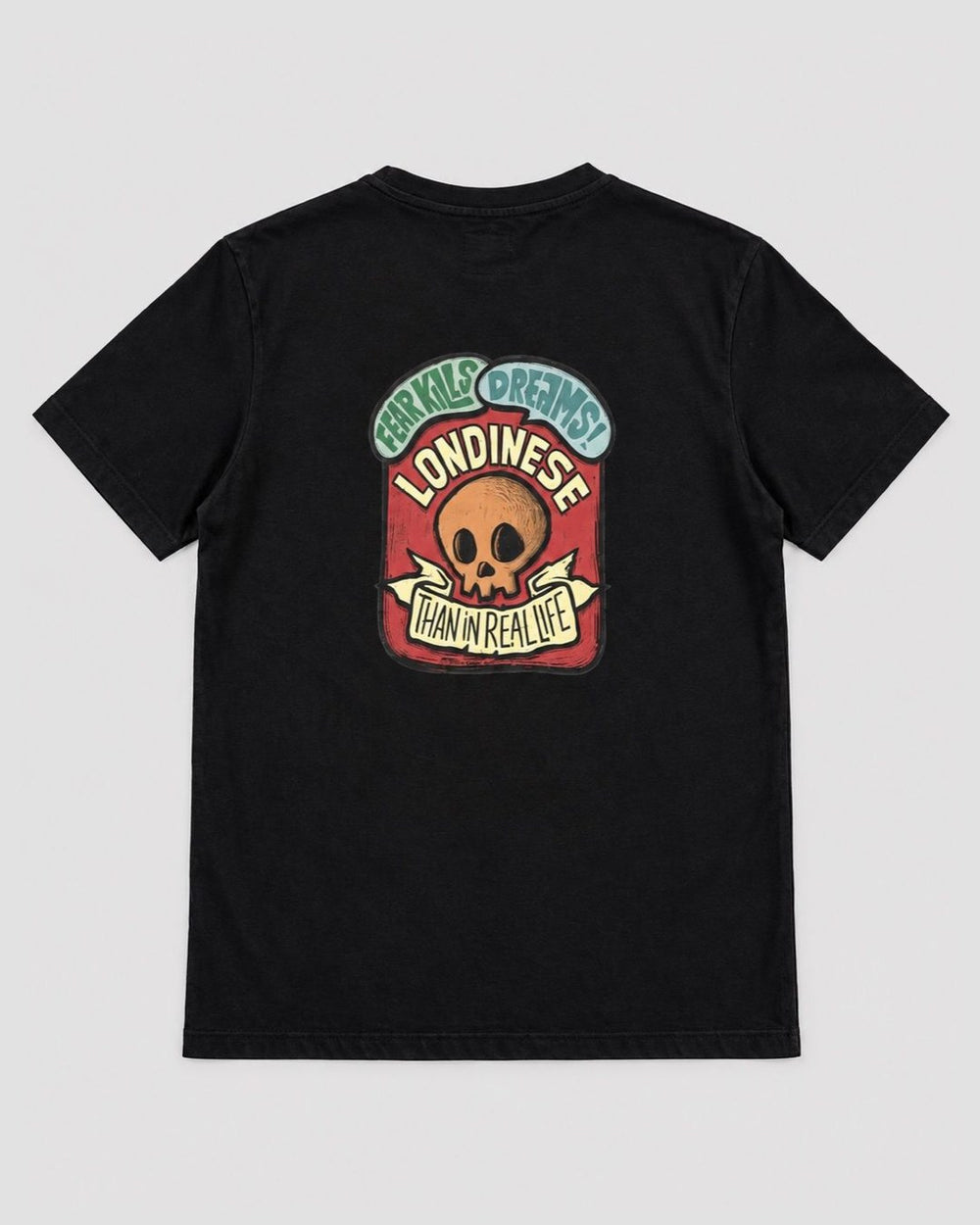 Londinese Tomb, t-shirt nera (Black) con stampe skull davanti e dietro, vista posteriore
