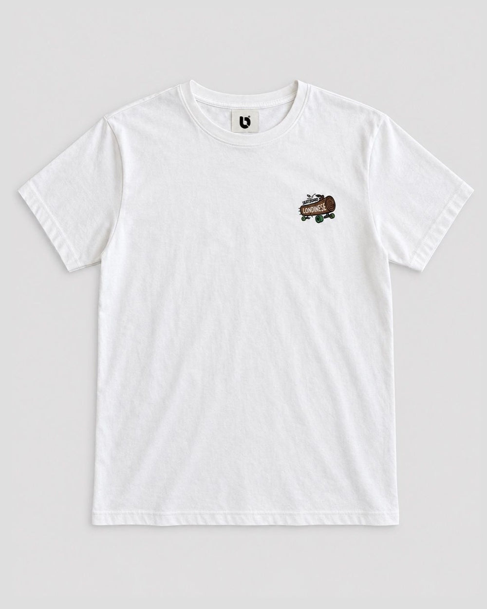 Londinese Trunk, t-shirt avorio (Ivory) con stampe skateboarding davanti e dietro, vista frontale
