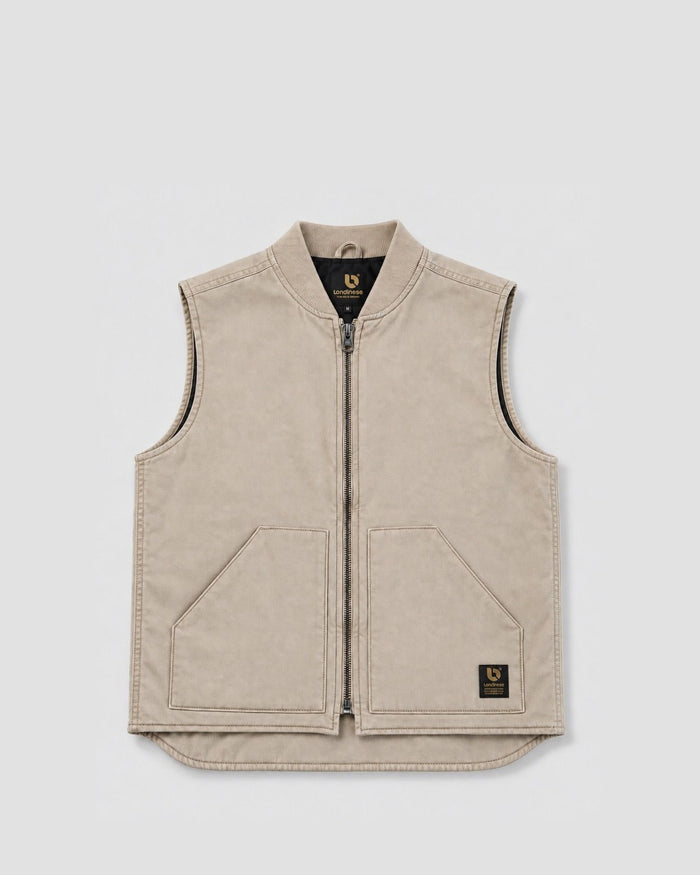 Londinese Vest, gilet imbottito beige (Beige) con tela di cotone e zip intera, vista frontale