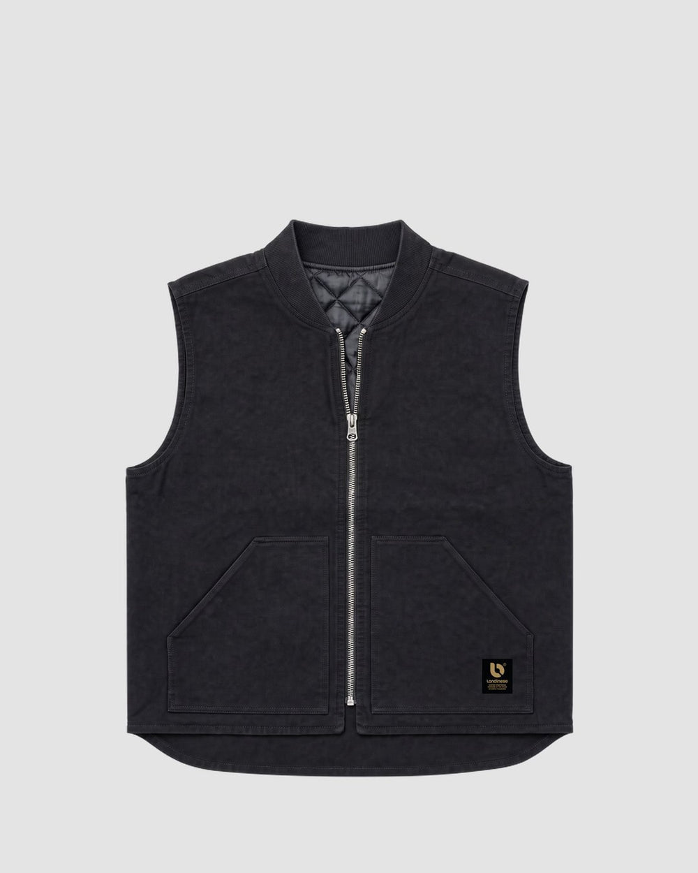 Londinese Vest, gilet imbottito nero (Black) con tela di cotone e zip intera, vista frontale