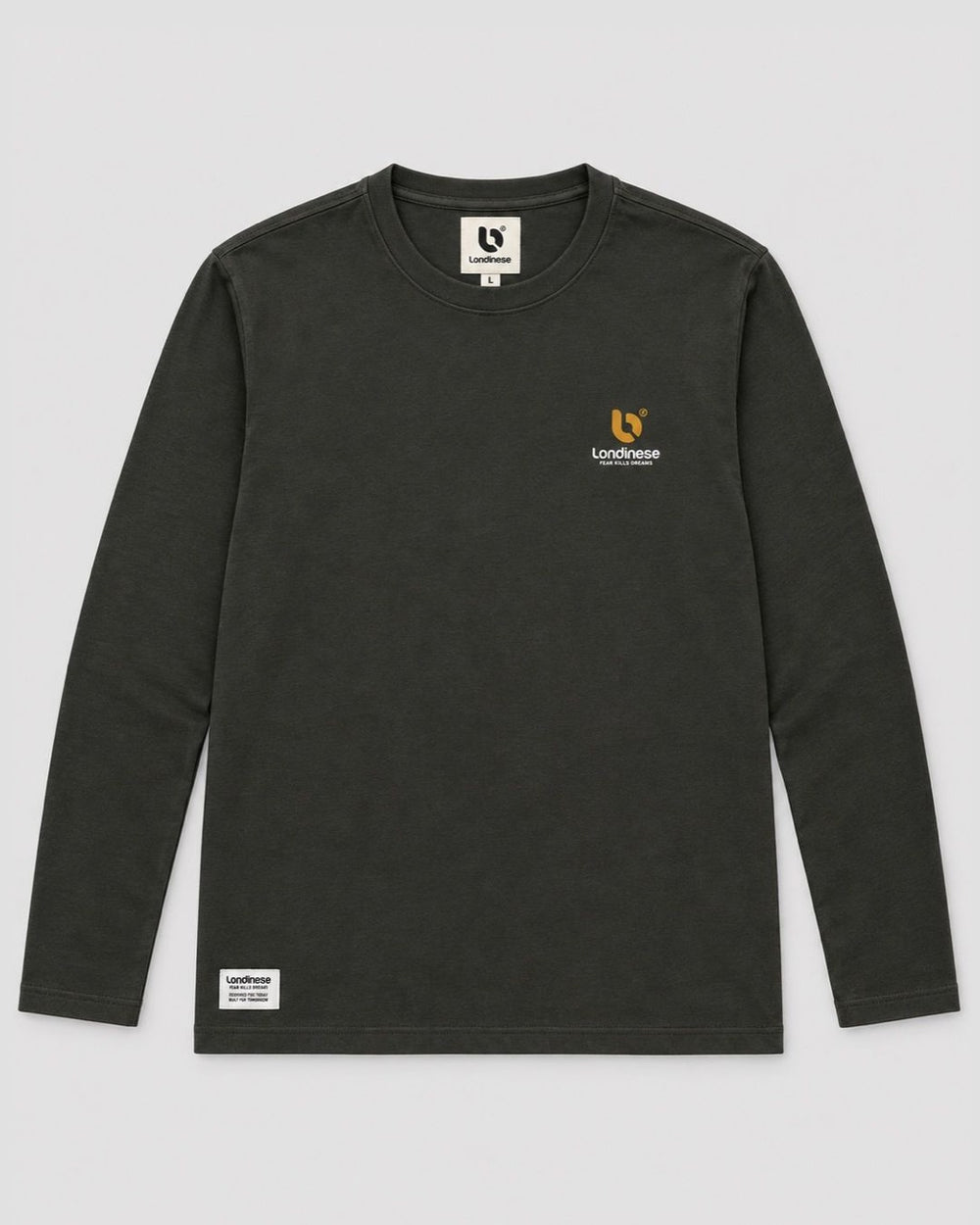 Londinese Vision Ls, t-shirt a manica lunga verde scuro (Hunter) con logo sul petto, vista frontale