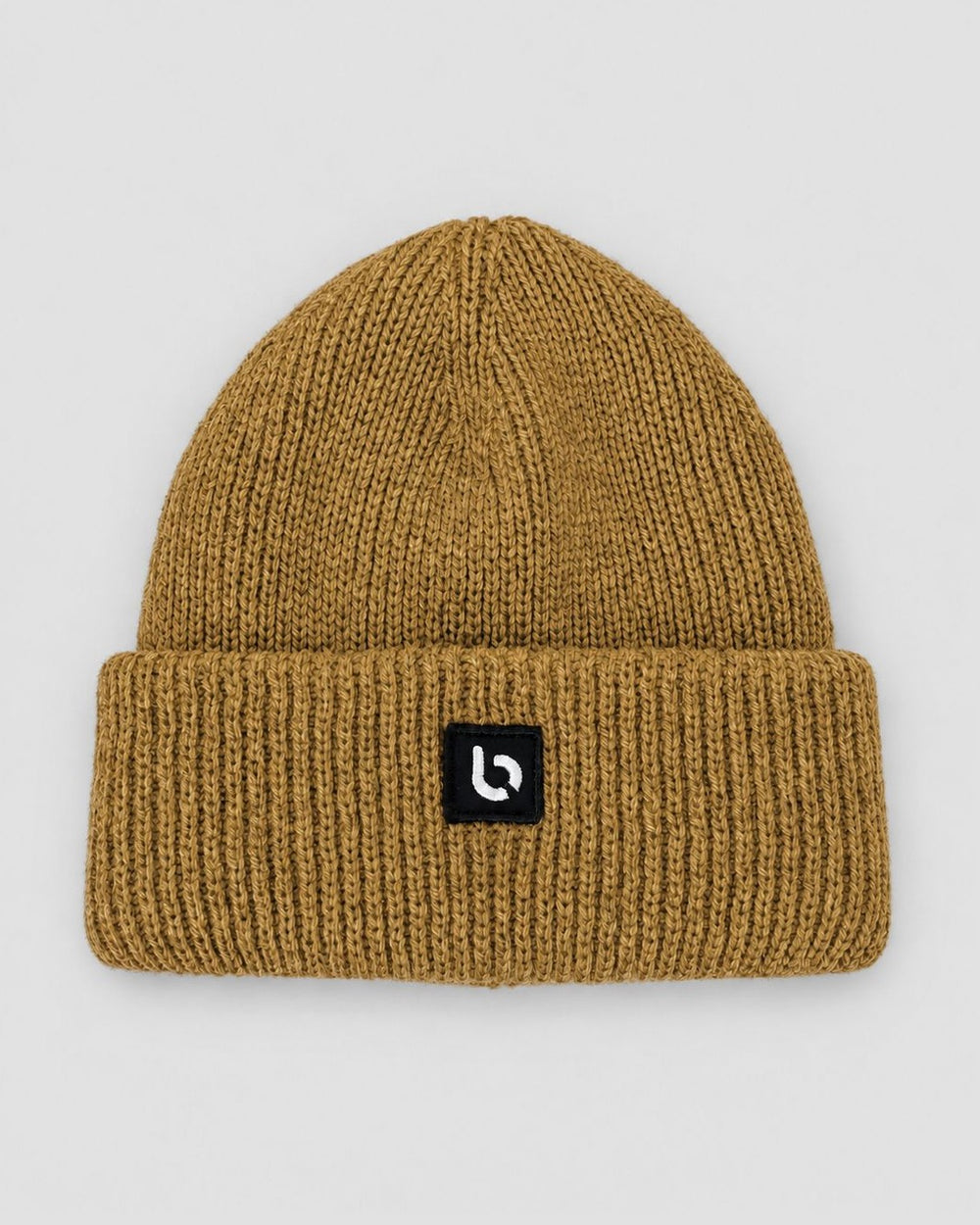 Londinese Beanie, berretto senape (Mustard) con patch Londinese, vista frontale