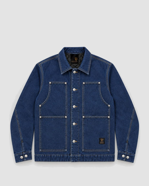 Londinese Blacksmith, giubbotto in denim con fodera imbottita e doppie tasche, vista frontale