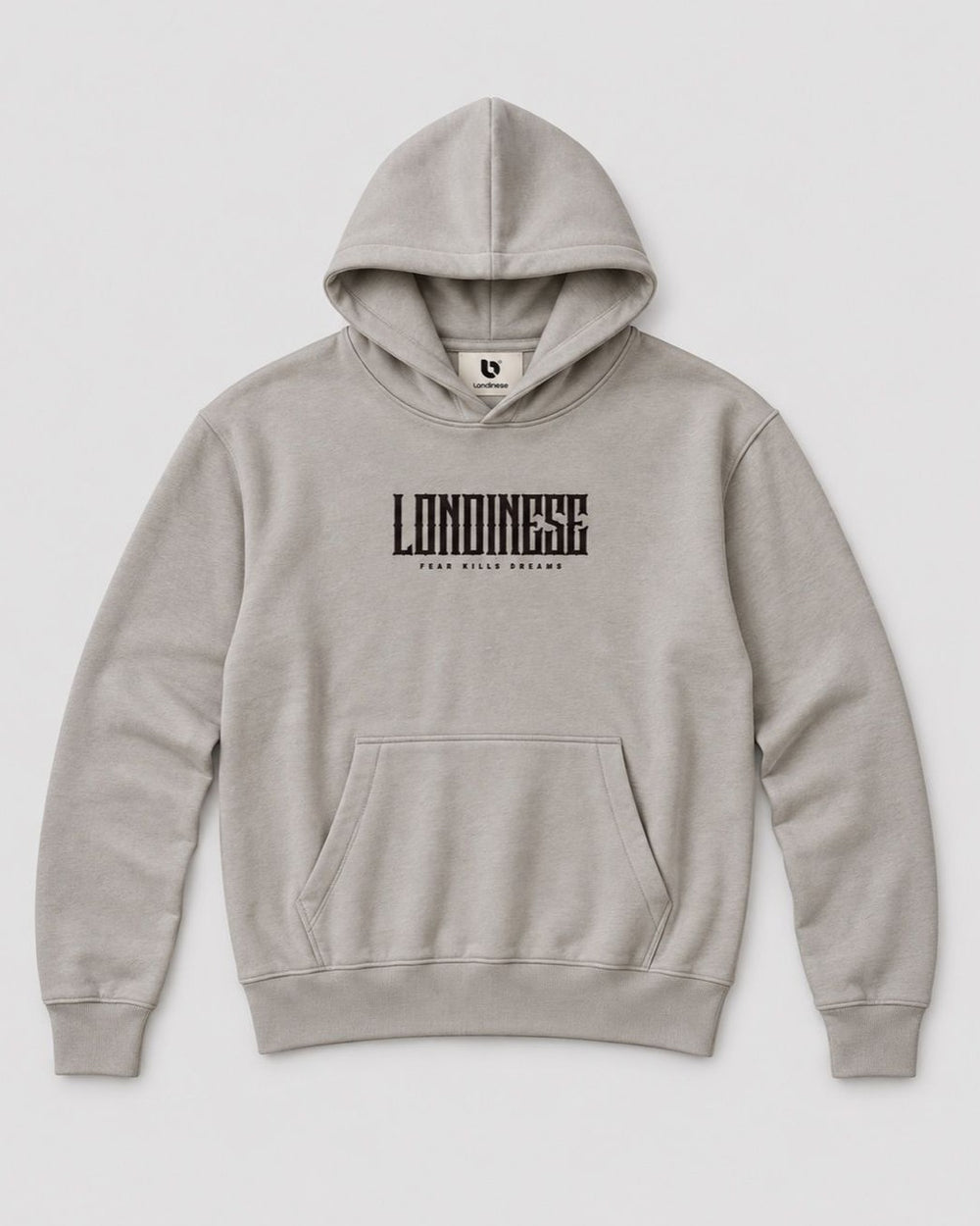 Londinese Block 9, felpa con cappuccio avena (Oat) con logo in rilievo sul petto, vista frontale