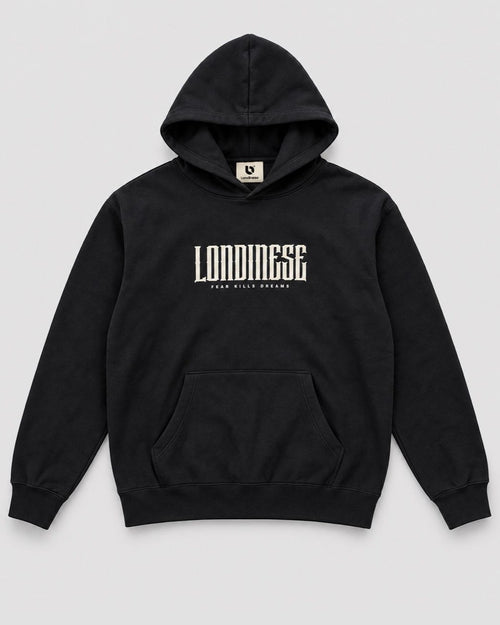 Londinese Block 9, felpa con cappuccio nera (Black) con logo in rilievo sul petto, vista frontale