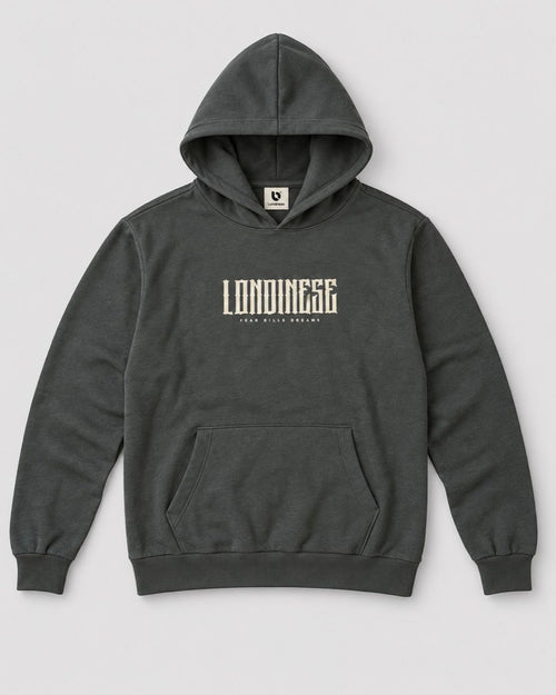 Londinese Block 9, felpa con cappuccio verde scuro (Hunter) con logo in rilievo sul petto, vista frontale