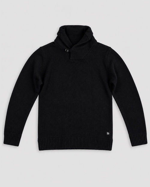 Londinese Camden Sweater, maglione blu e nero (Blue/Black) con polsini e balza in costa inglese, vista frontale
