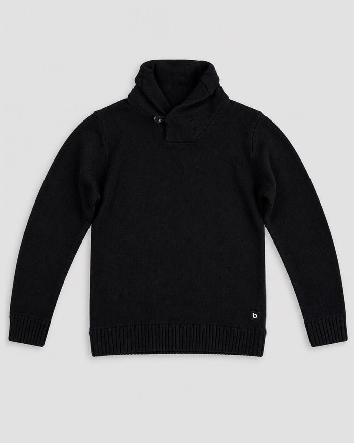 Londinese Camden Sweater, maglione blu e nero (Blue/Black) con polsini e balza in costa inglese, vista frontale