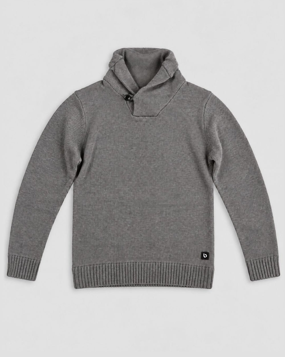 Londinese Camden Sweater, maglione grigio (Grey) con polsini e balza in costa inglese, vista frontale
