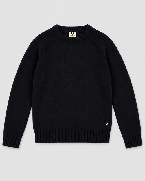 Londinese Chelsea Sweater, maglione blu e nero (Blue/Black) con polsini e balza in costa inglese, vista frontale