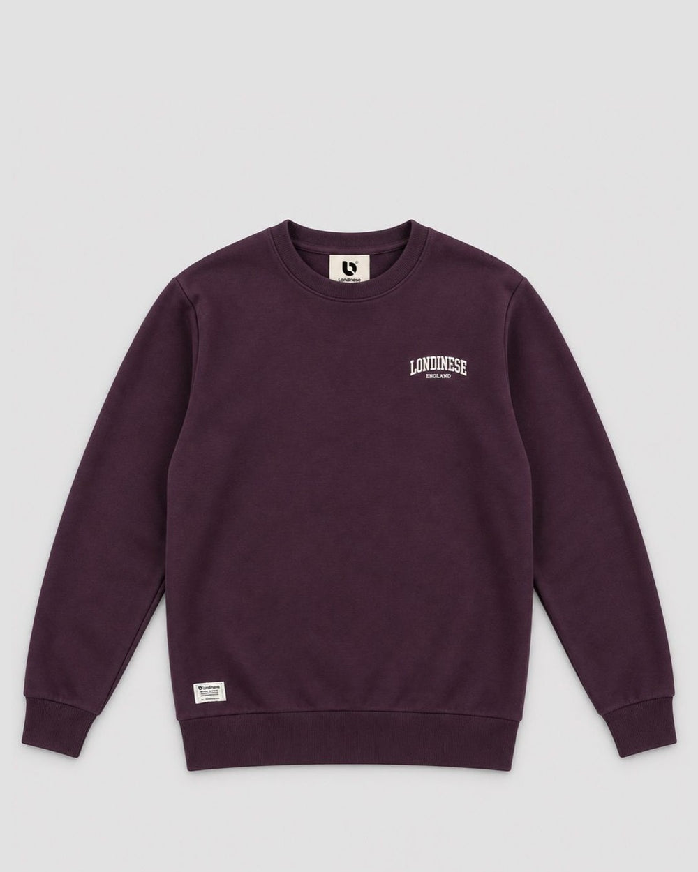 Londinese Chester Crew, felpa girocollo prugna (Plum) della linea Chester, vista frontale