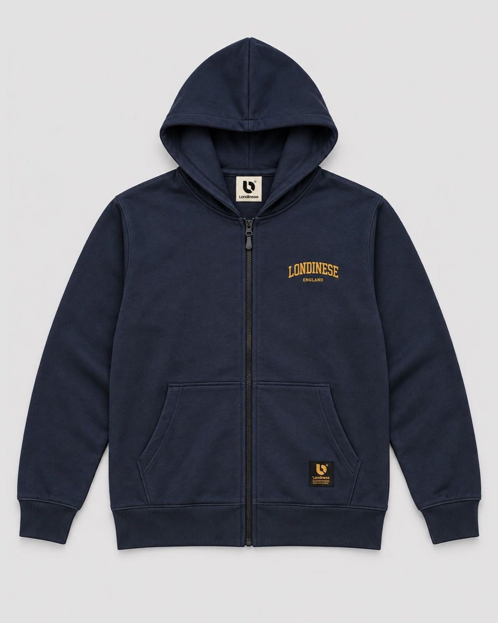 Londinese Chester Fz, felpa con zip e cappuccio blu navy (Navy) della linea Chester, vista frontale
