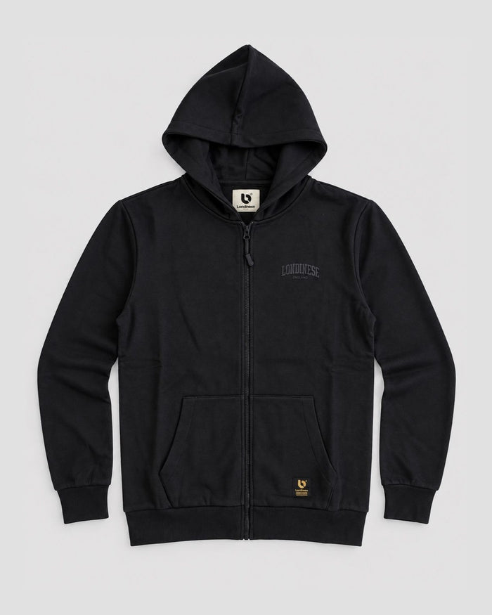 Londinese Chester Fz, felpa con zip e cappuccio nera (Black) della linea Chester, vista frontale