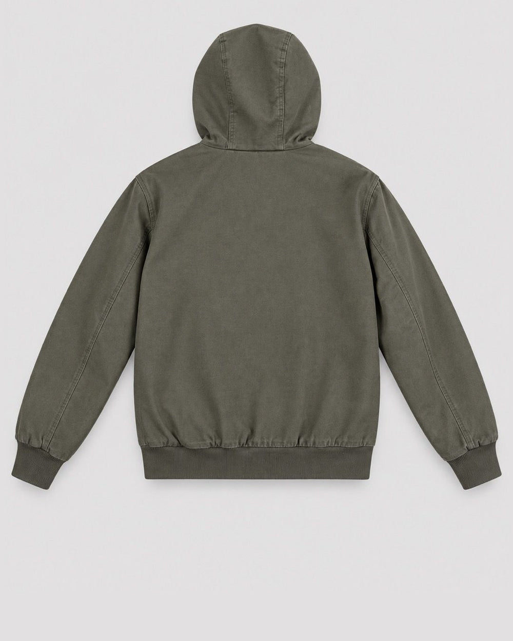 Londinese Colossus, giubbotto bomber con cappuccio verde militare (Army) con tela di cotone e fodera imbottita, vista posteriore