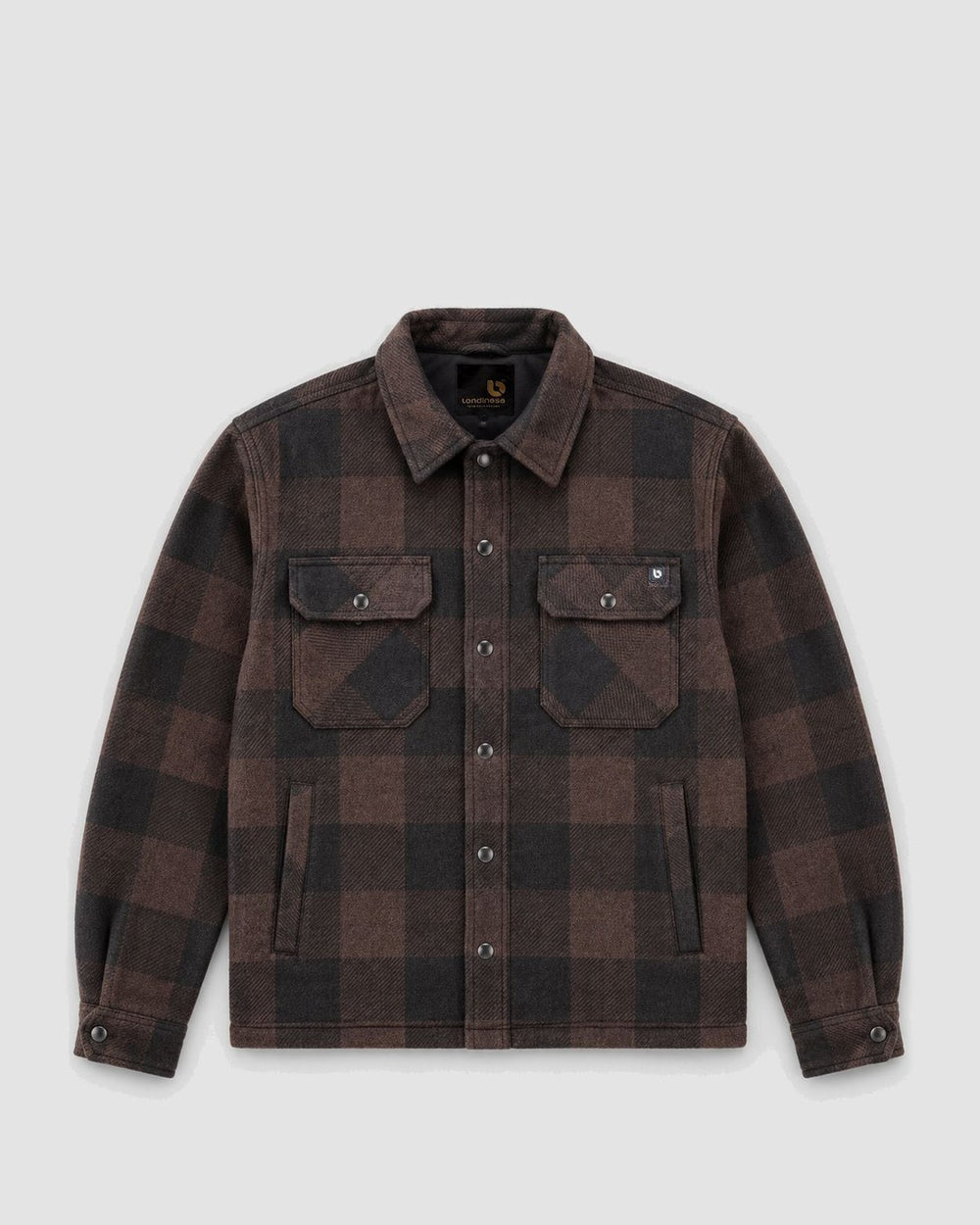Londinese Dawson, giacca camicia nera e marrone (Black/Brown) con tartan imbottito, vista frontale