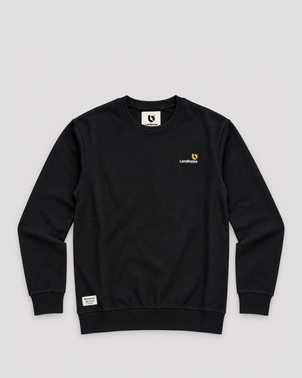 Londinese Falcon Crew, felpa girocollo nera (Black) della linea Icons con logo sul petto, vista frontale